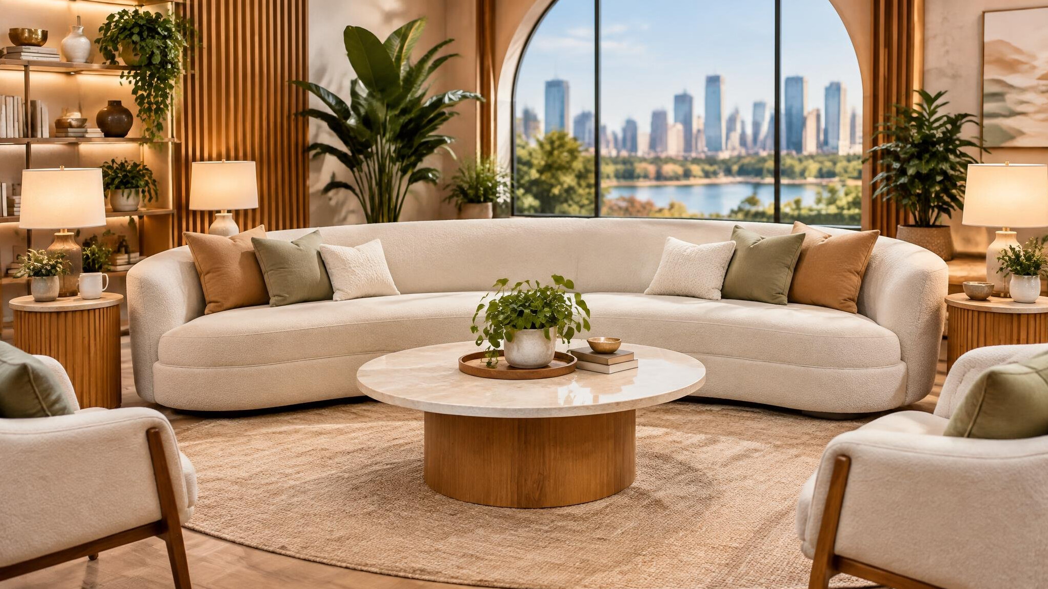 Styled studio set with sofa and decor