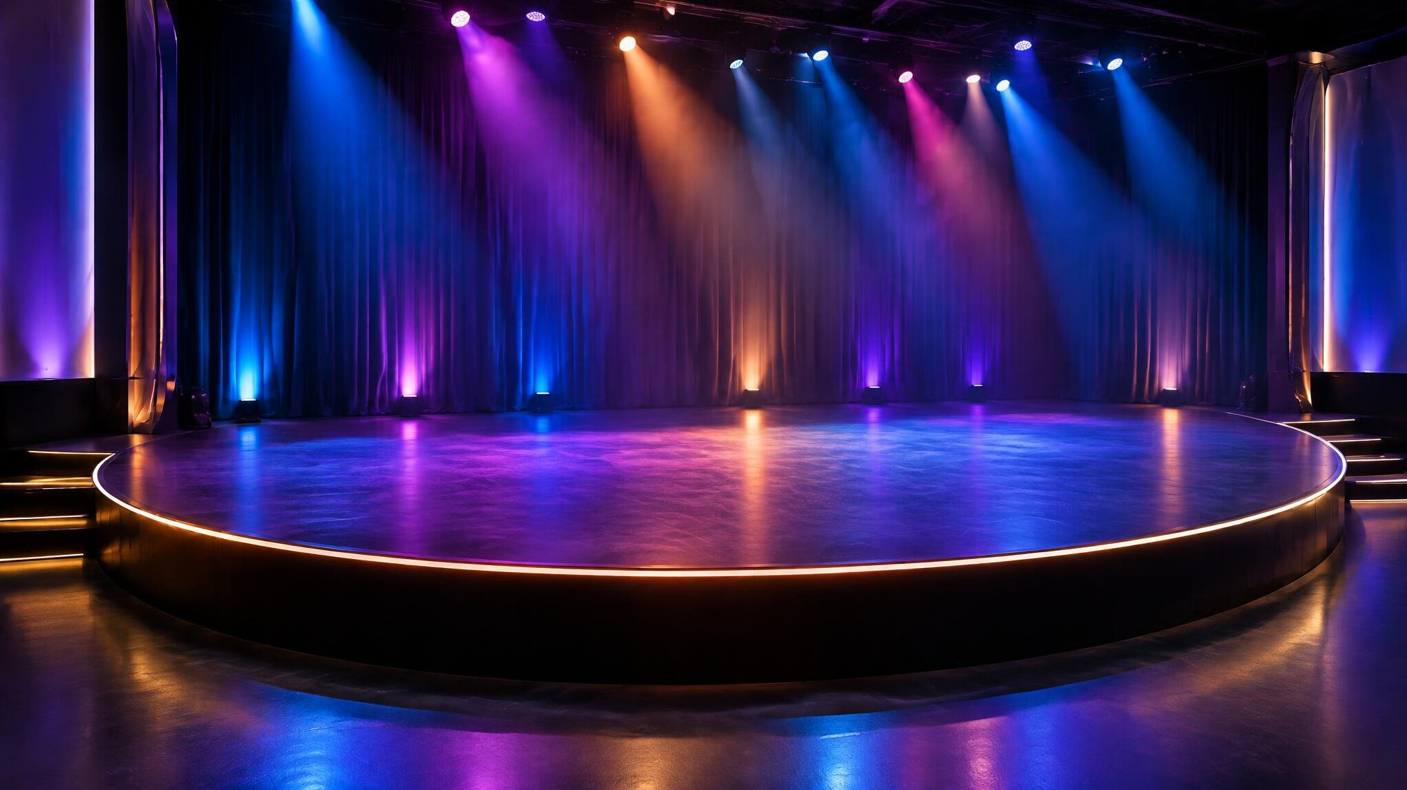 Curved stage with colourful lights